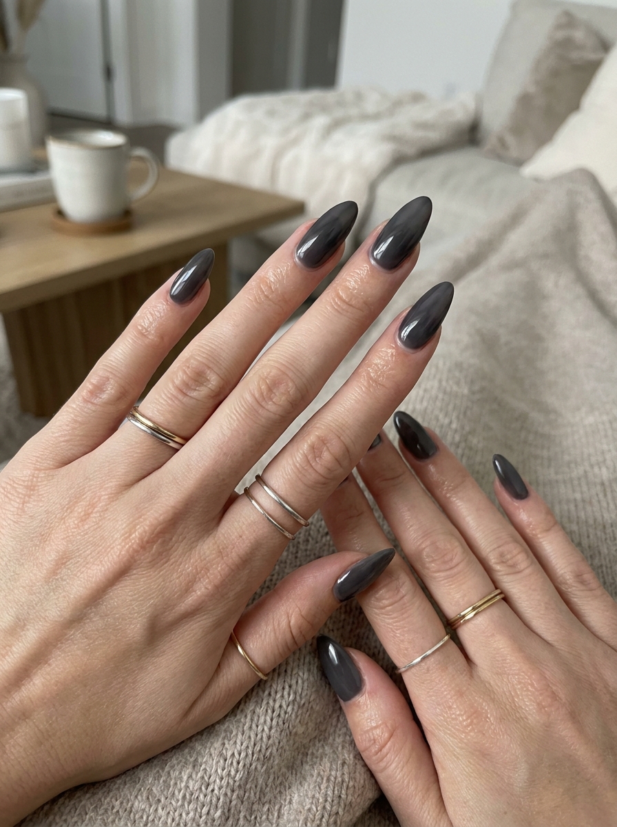 Smoky Grey Almond Nails